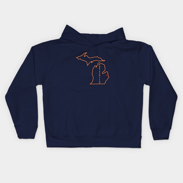 Port Sanilac MI Love (Orange) Kids Hoodie by TorrezvilleTees